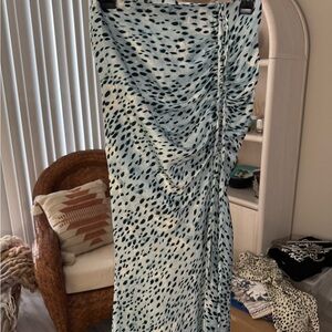 Blue and Black Ruched Midi Skirt